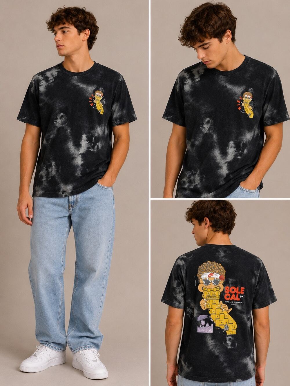 Nike Sole Local Graphic T Shirt Men's Medium Black Tie Dye Crew Neck Streetwear
